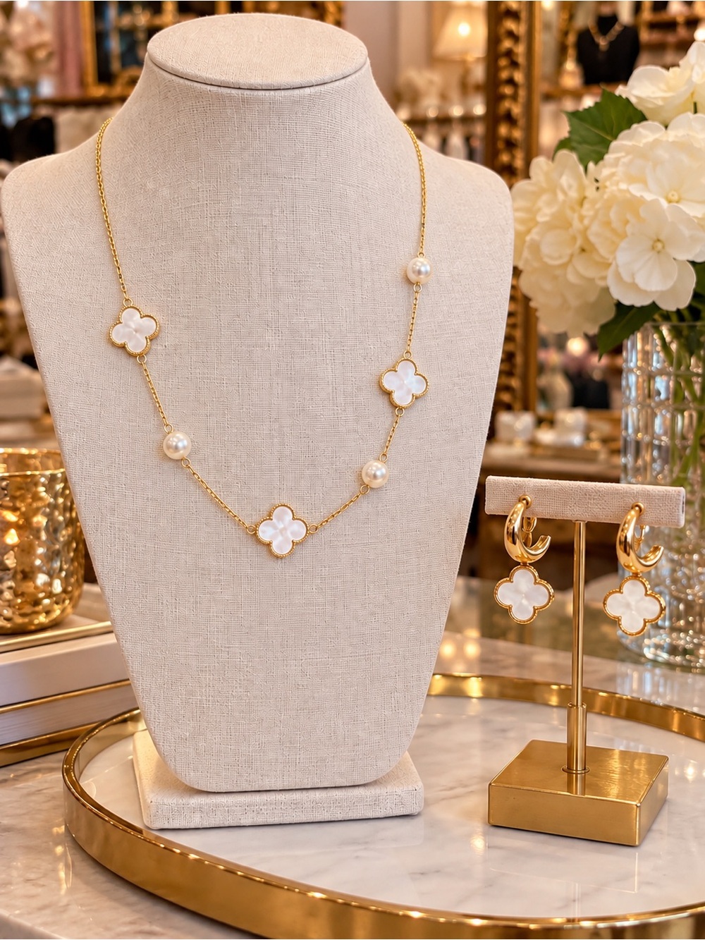 Gold Necklace Bundle in gold with Pearl accent in iconic motif